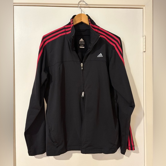 adidas Jackets & Blazers - Adidas Black Windbreaker with Pink Stripes